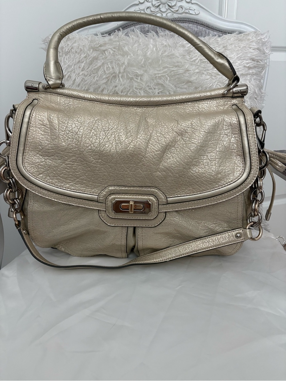NWOT Coach Chelsea Flagship Metallic Dowel Flap Bag 17782 $798